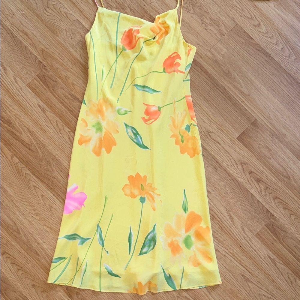 Vintage Lauren Ralph Lauren Floral Yellow Slip Dress 100% Silk Size 8